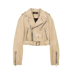 NWT Amiri Sand Braided Suede Cropped Biker Jacket Size 40 $3390