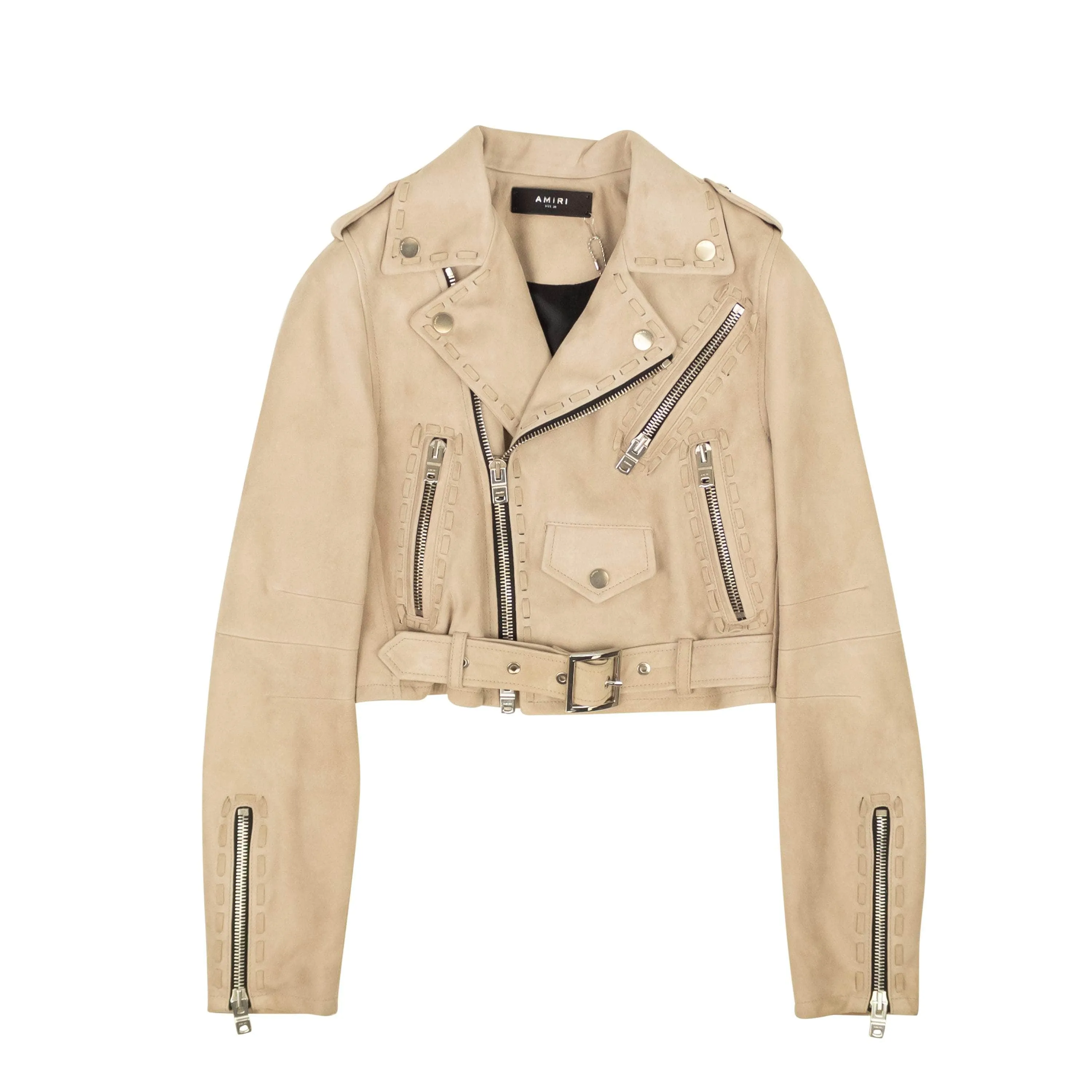 NWT Amiri Sand Braided Suede Cropped Biker Jacket Size 40 $3390