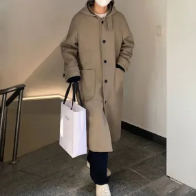 OH Buttoned Hooded Long Coat