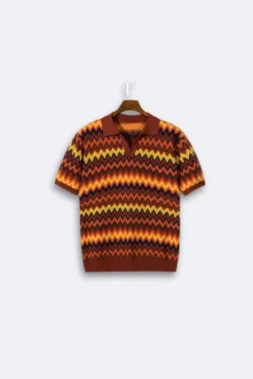 Old Money Wave Pattern Chic Knit Polo T-Shirt