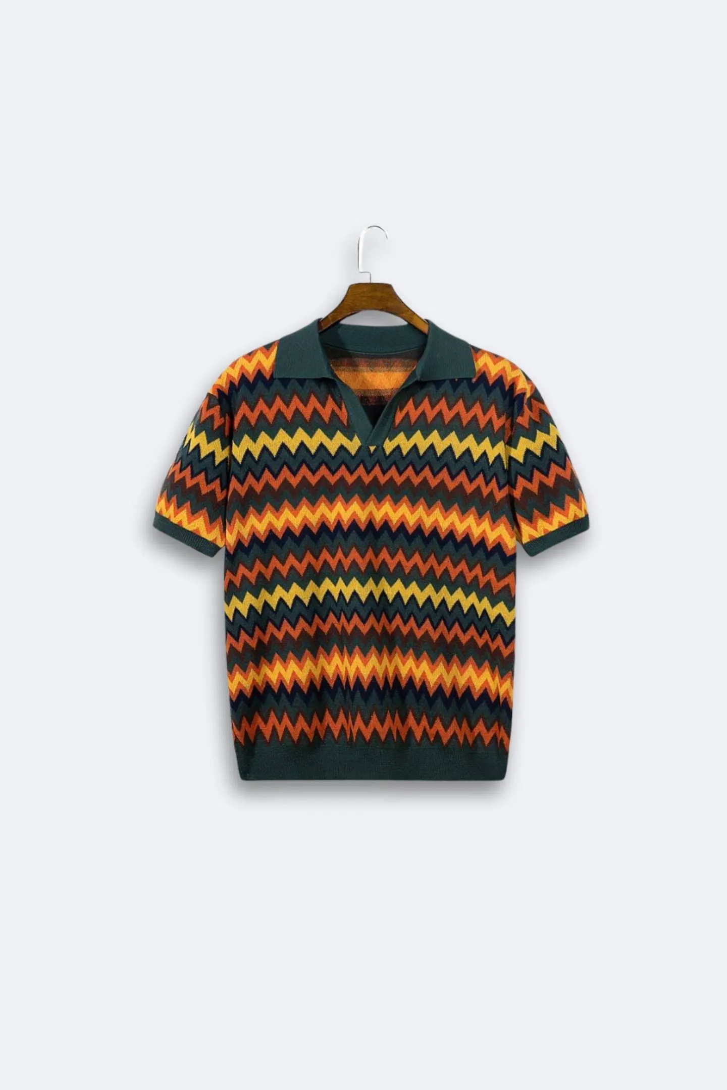 Old Money Wave Pattern Chic Knit Polo T-Shirt