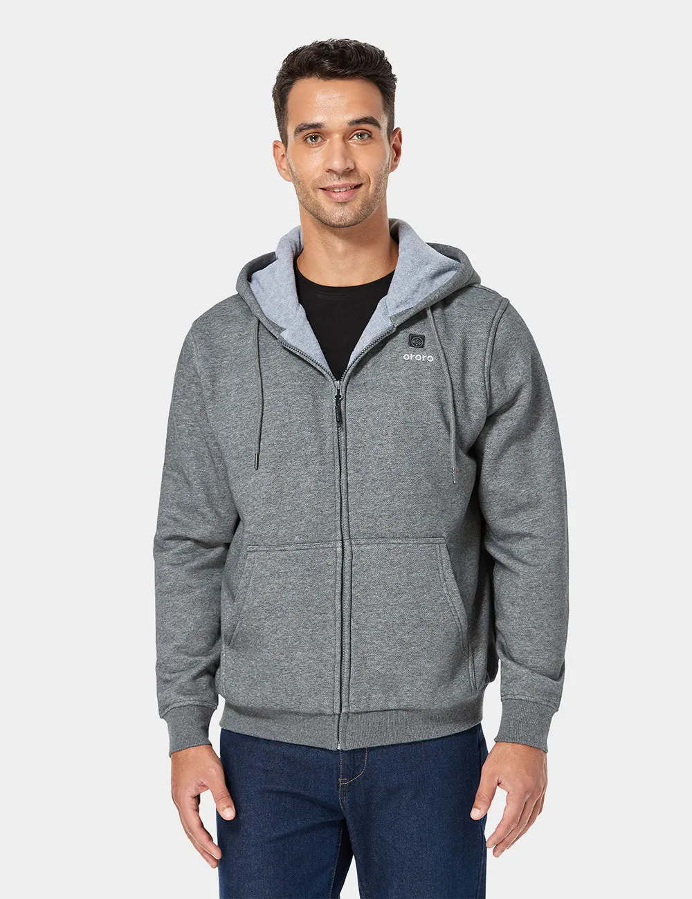 (Open-box) Unisex Heated Fleece Hoodie - Black / Grey