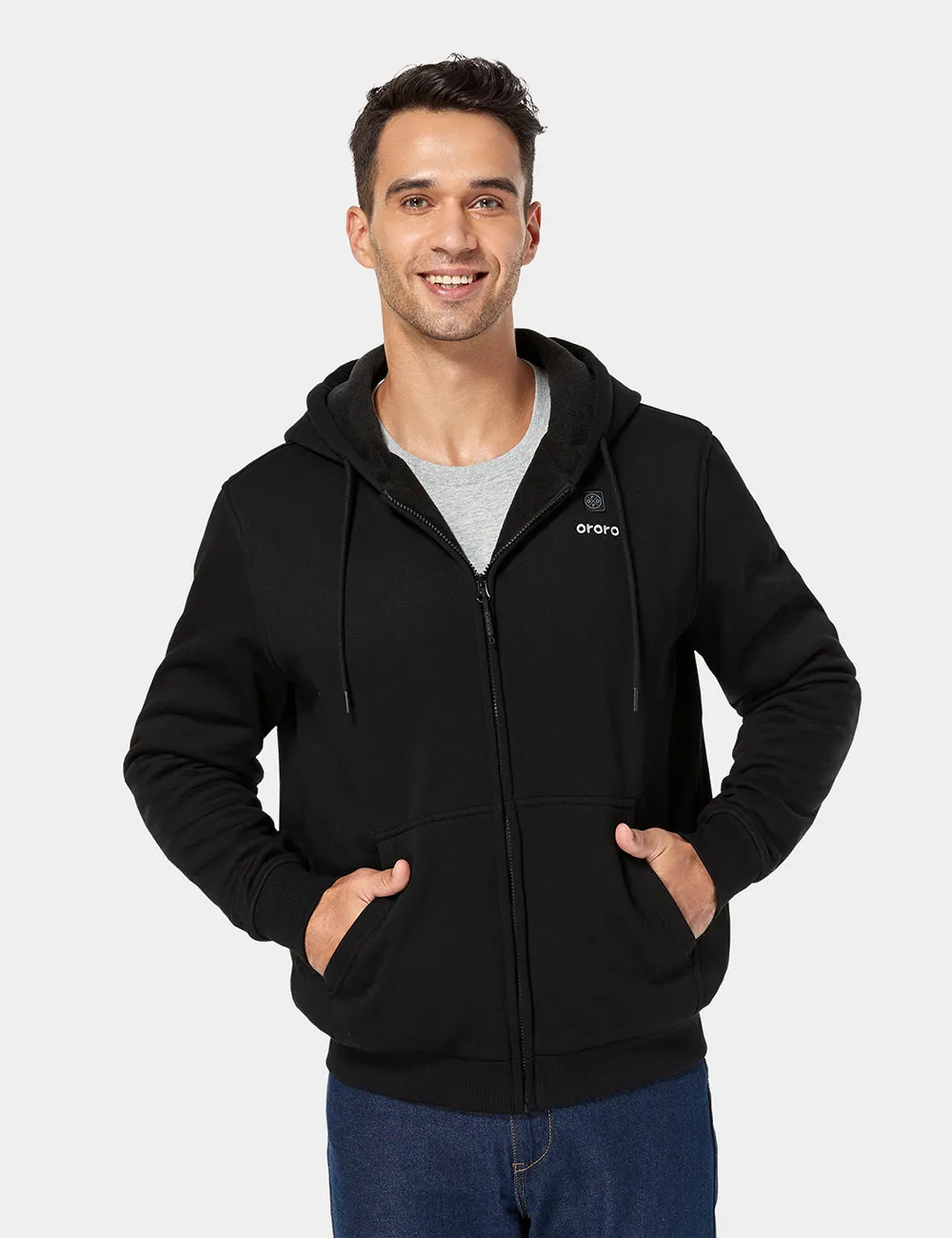 (Open-box) Unisex Heated Fleece Hoodie - Black / Grey