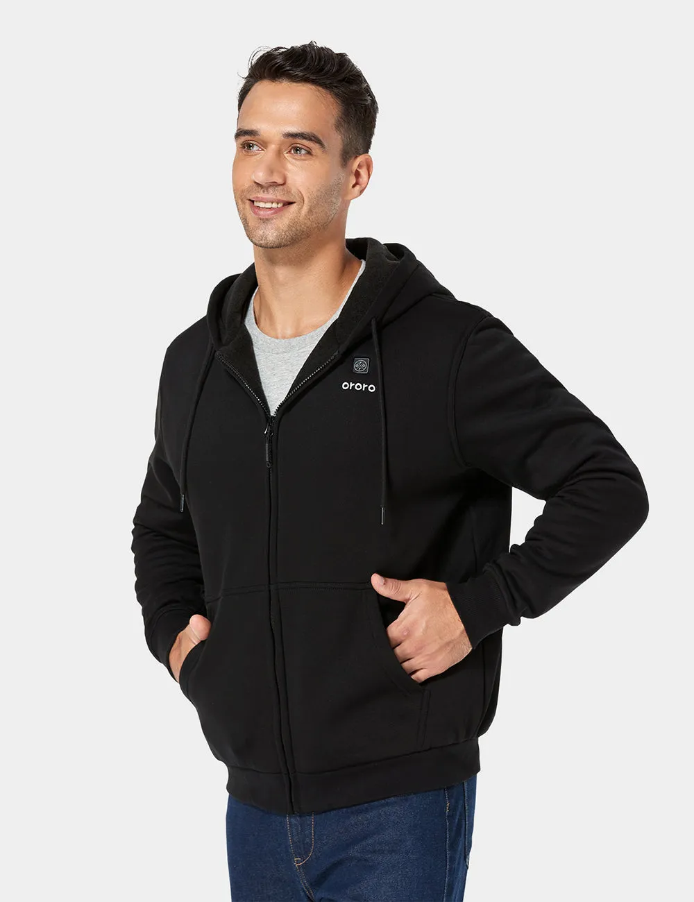 (Open-box) Unisex Heated Fleece Hoodie - Black / Grey