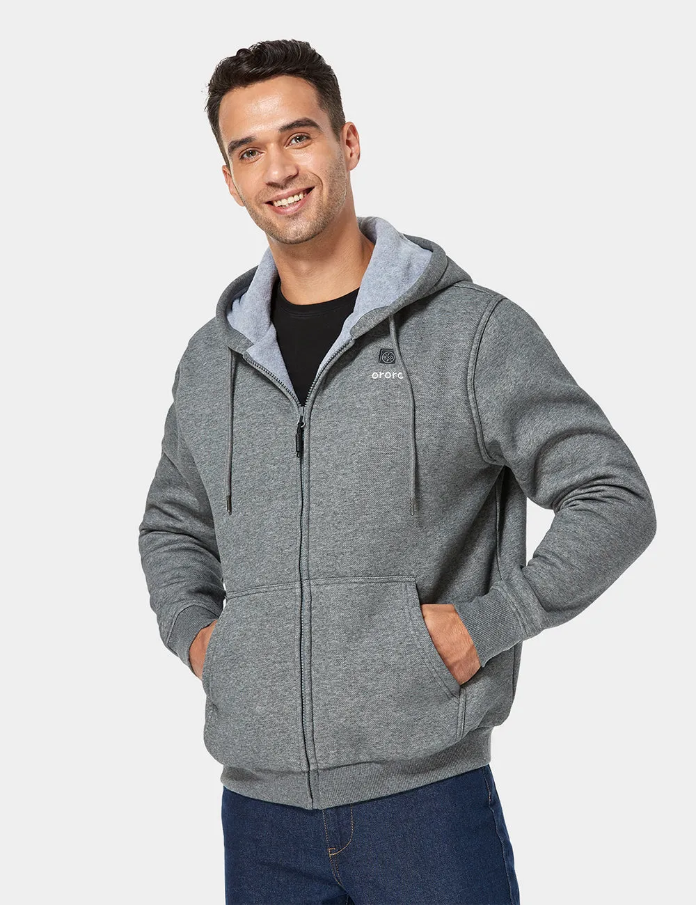 (Open-box) Unisex Heated Fleece Hoodie - Black / Grey