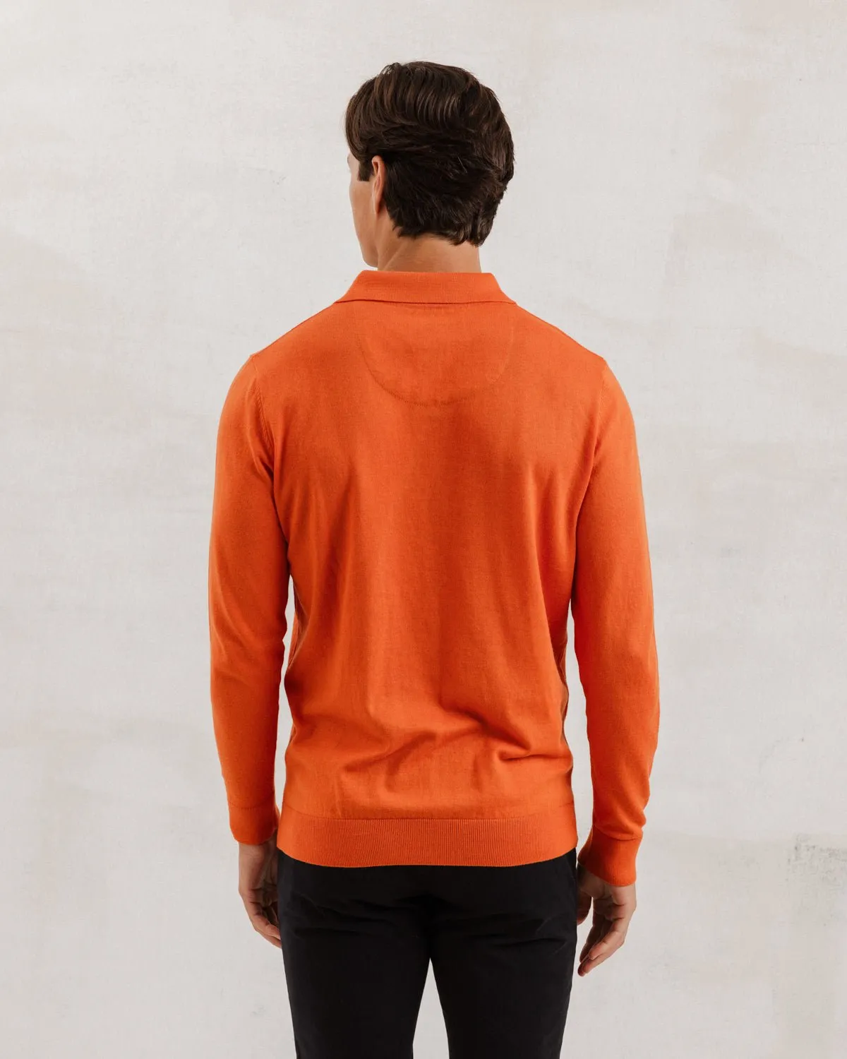 Orange Knit Polo with Flower Accents