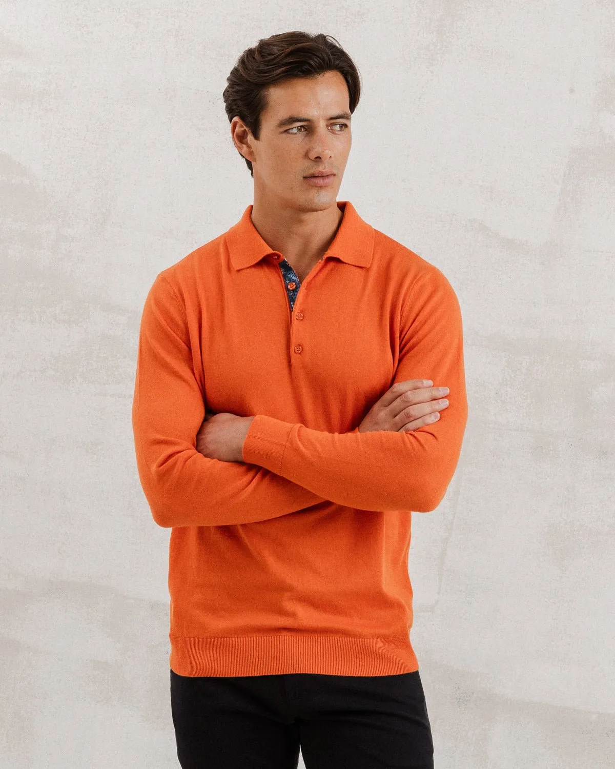 Orange Knit Polo with Flower Accents