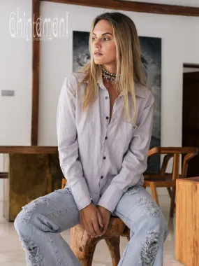 Oversized Linen & Silk Button Shirt for Women / Gray