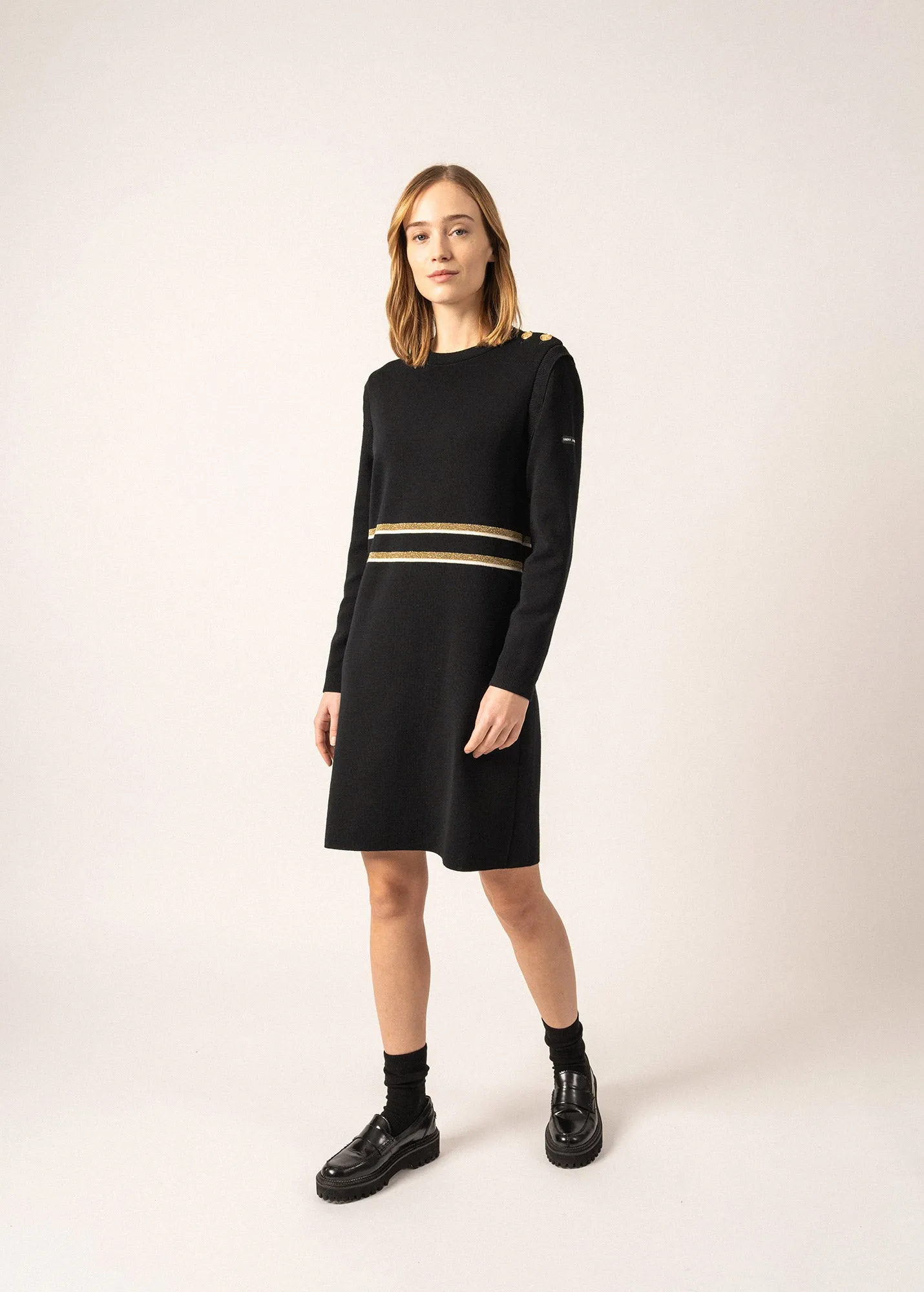 Party wool dress - with lurex stripes (NAVY/ECUME/CHAMPAGNE)