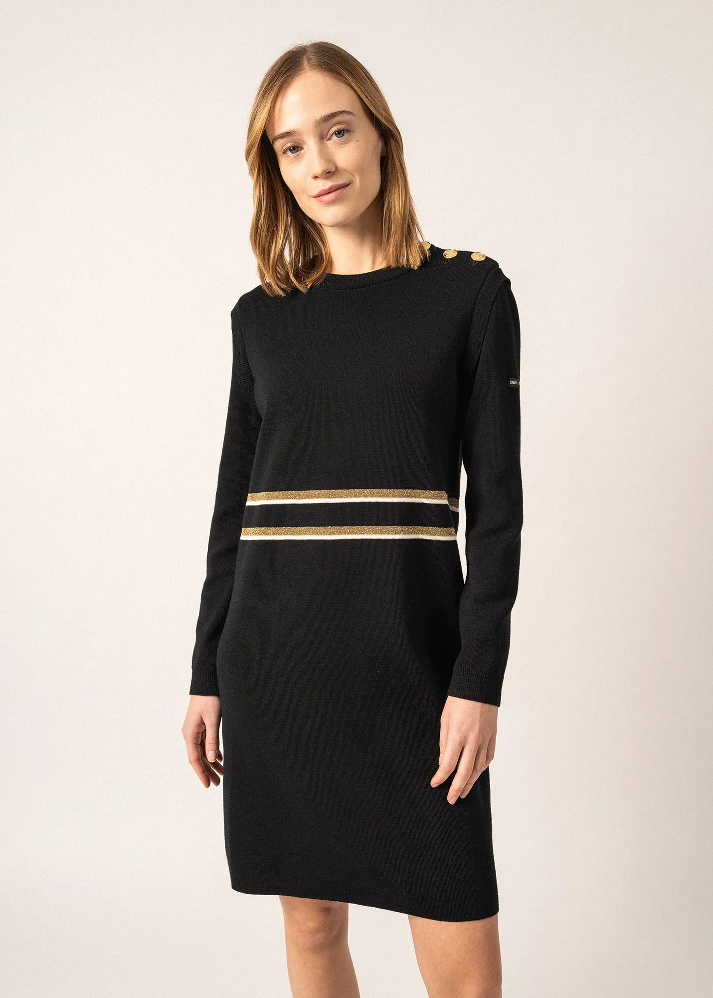 Party wool dress - with lurex stripes (NAVY/ECUME/CHAMPAGNE)