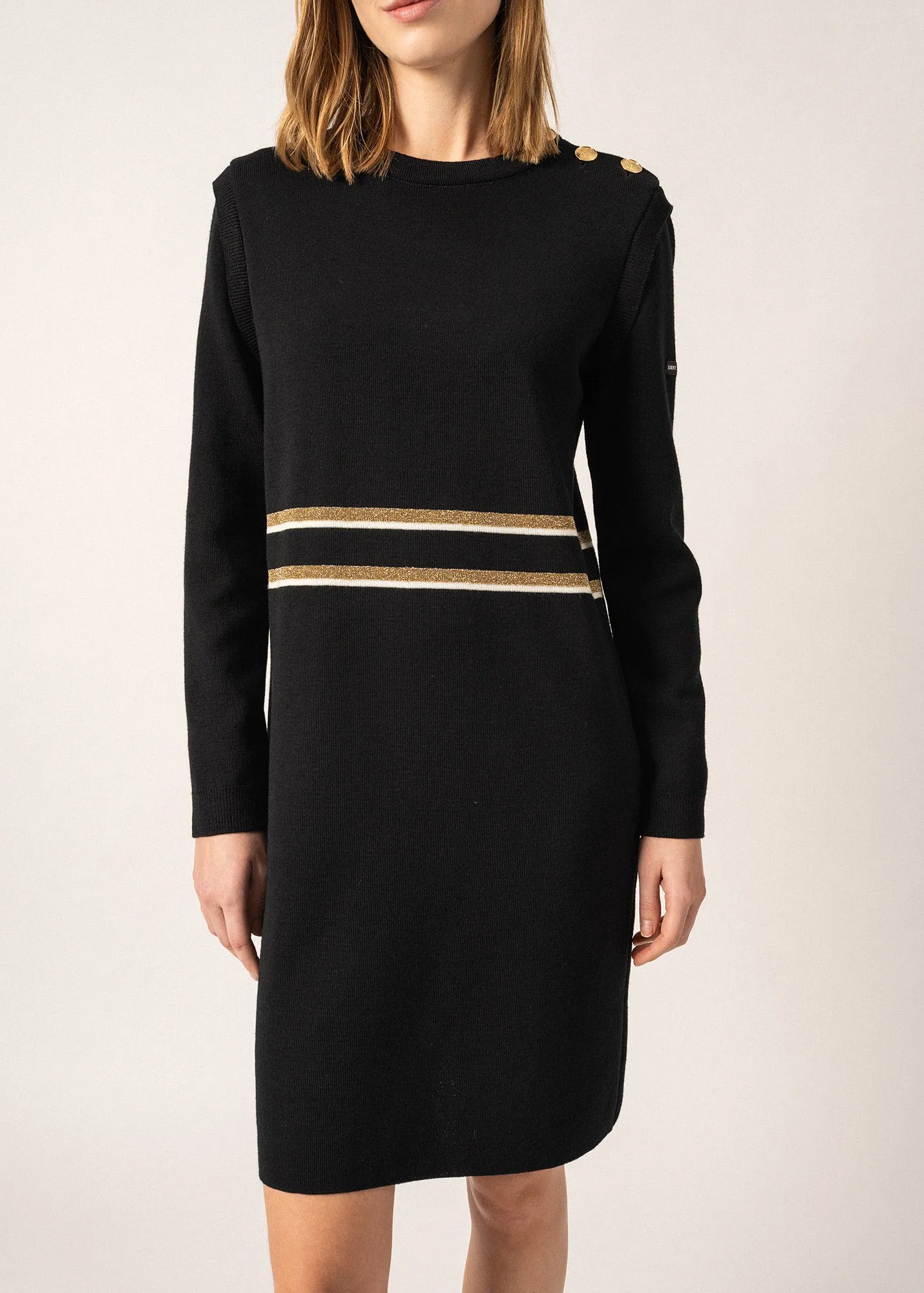 Party wool dress - with lurex stripes (NAVY/ECUME/CHAMPAGNE)