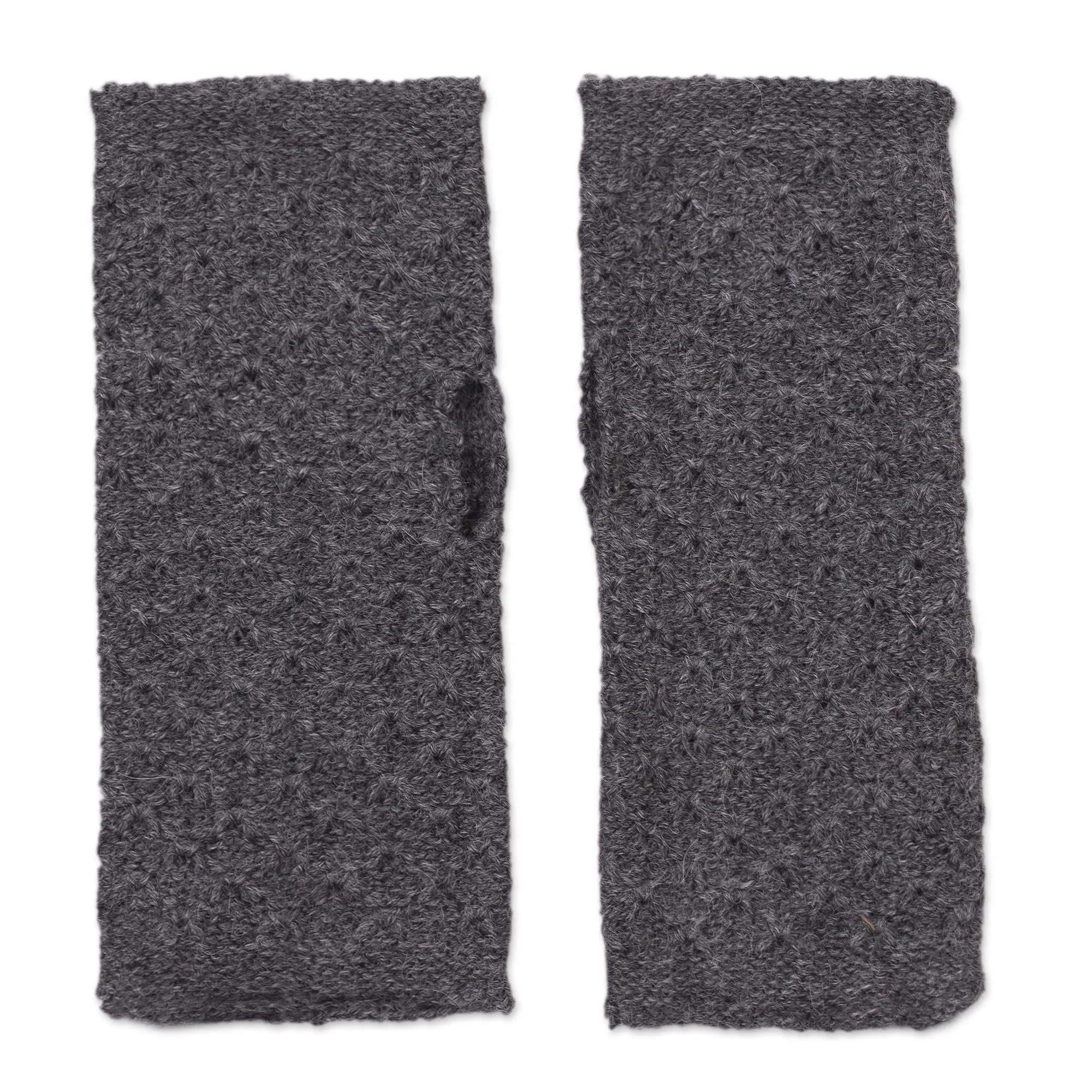 Passionate Pattern in Graphite Patterned 100% Baby Alpaca Fingerless Mitts in Graphite