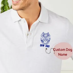 Personalized Pitbull Dog Dad Embroidered  Polo Shirts, Custom  Polo Shirts with Dog Name, Best Gifts for Pitbull Lovers