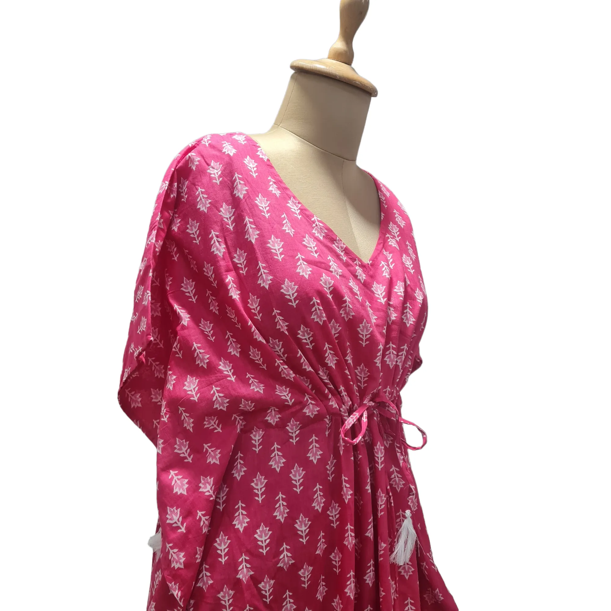 Pink Floral Print Cotton Kaftan