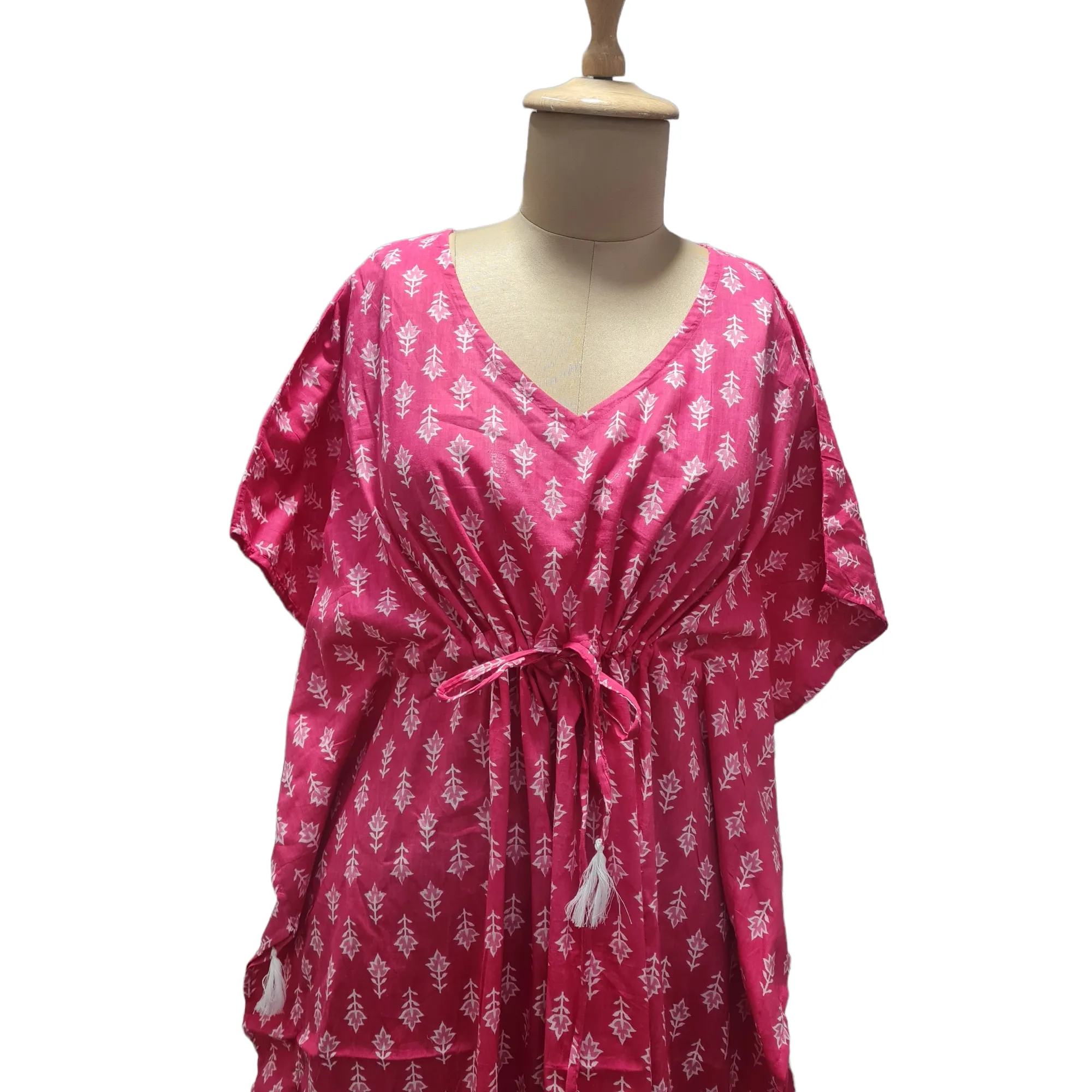 Pink Floral Print Cotton Kaftan