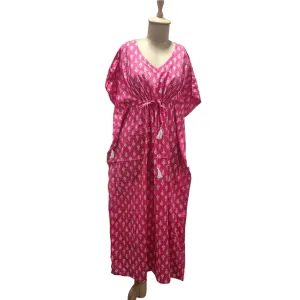 Pink Floral Print Cotton Kaftan