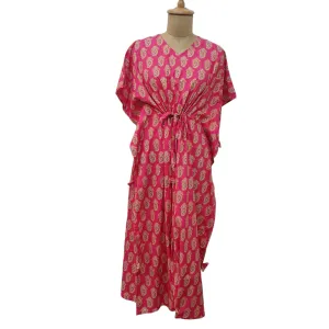 Pink Paisley Print Cotton Kaftan