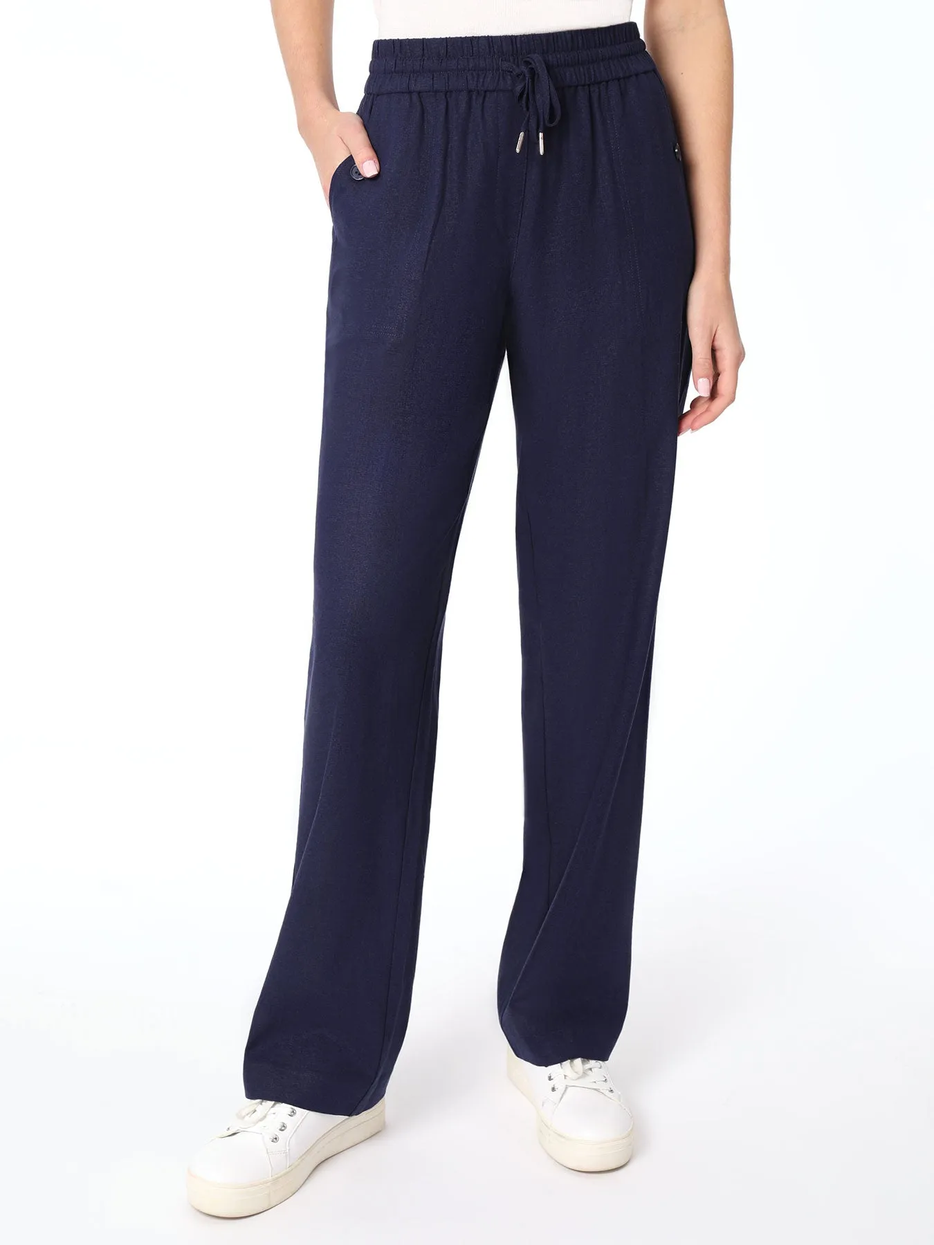 Pull-On Linen-Blend Drawstring Pants