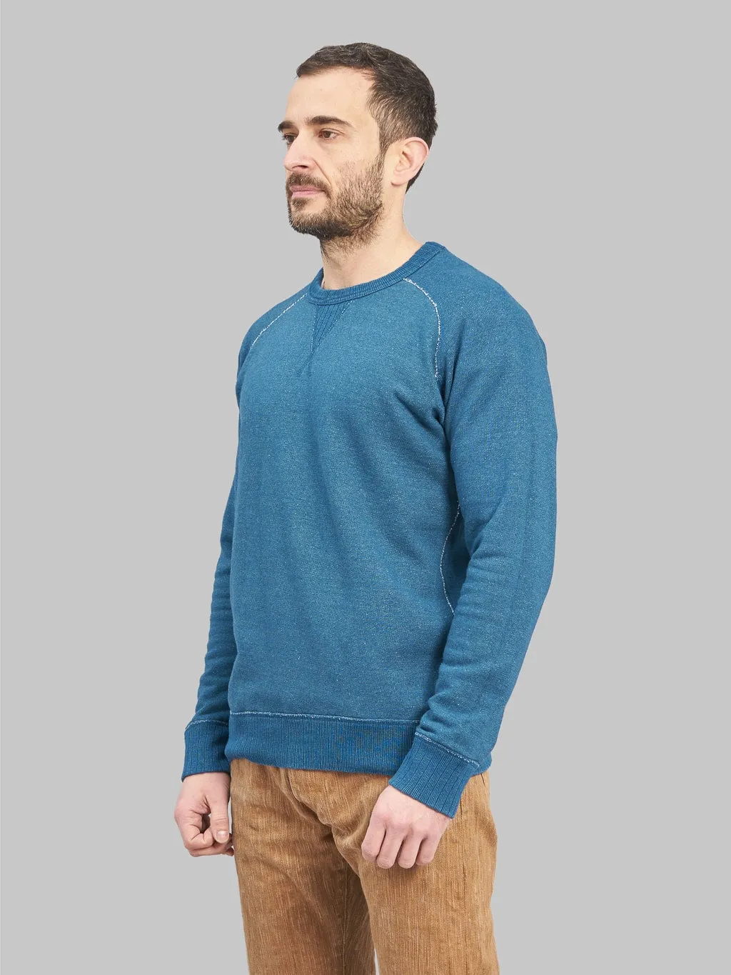 Pure Blue Japan 5400-GRE Slub Yarn Sweatshirt Greencast Indigo