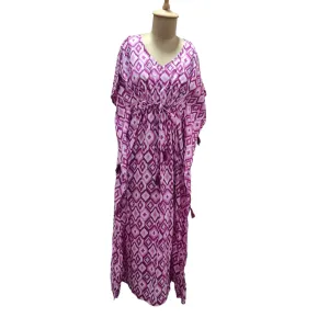 Purple Ikkat Print Cotton Kaftan