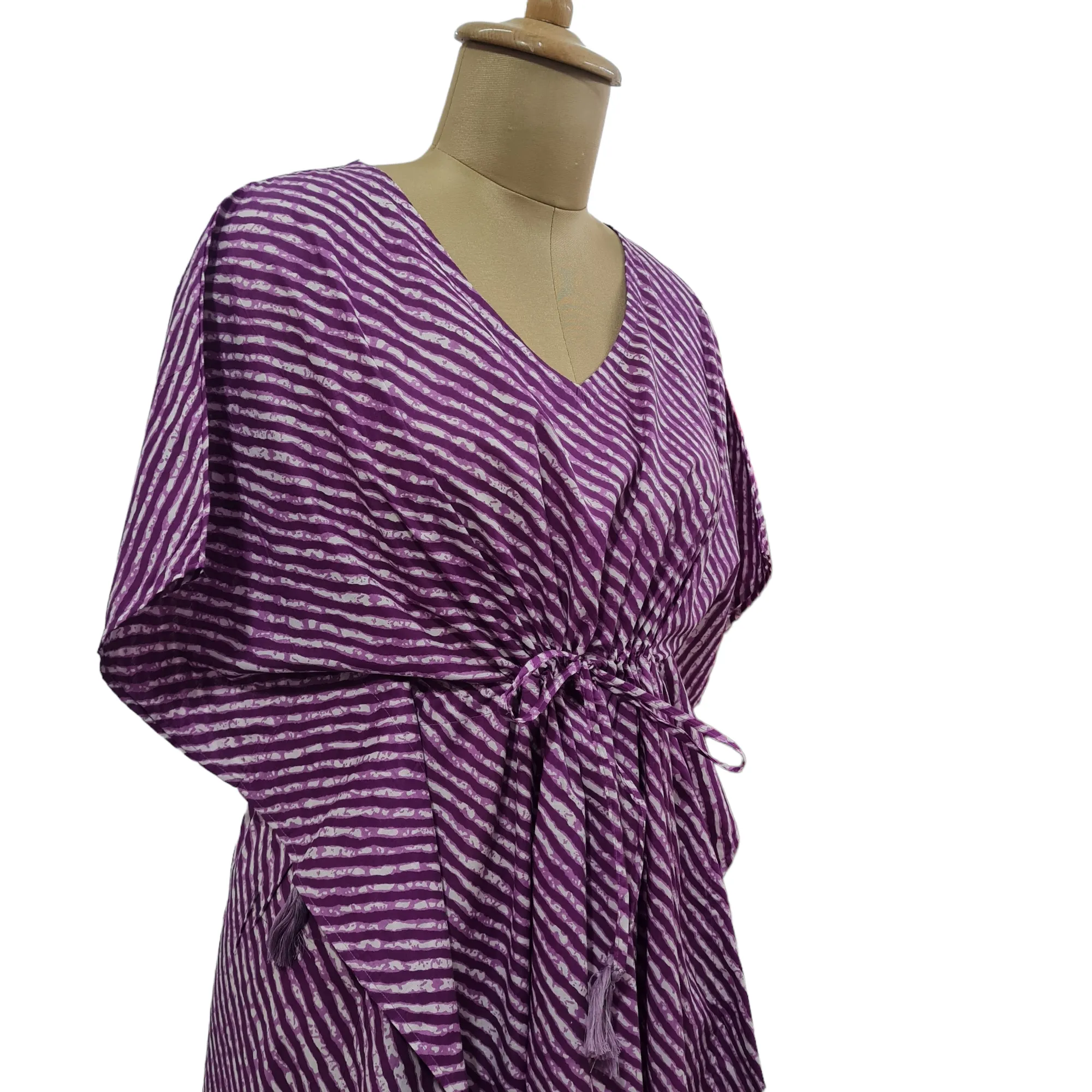 Purple Lehriya Print Cotton Kaftan