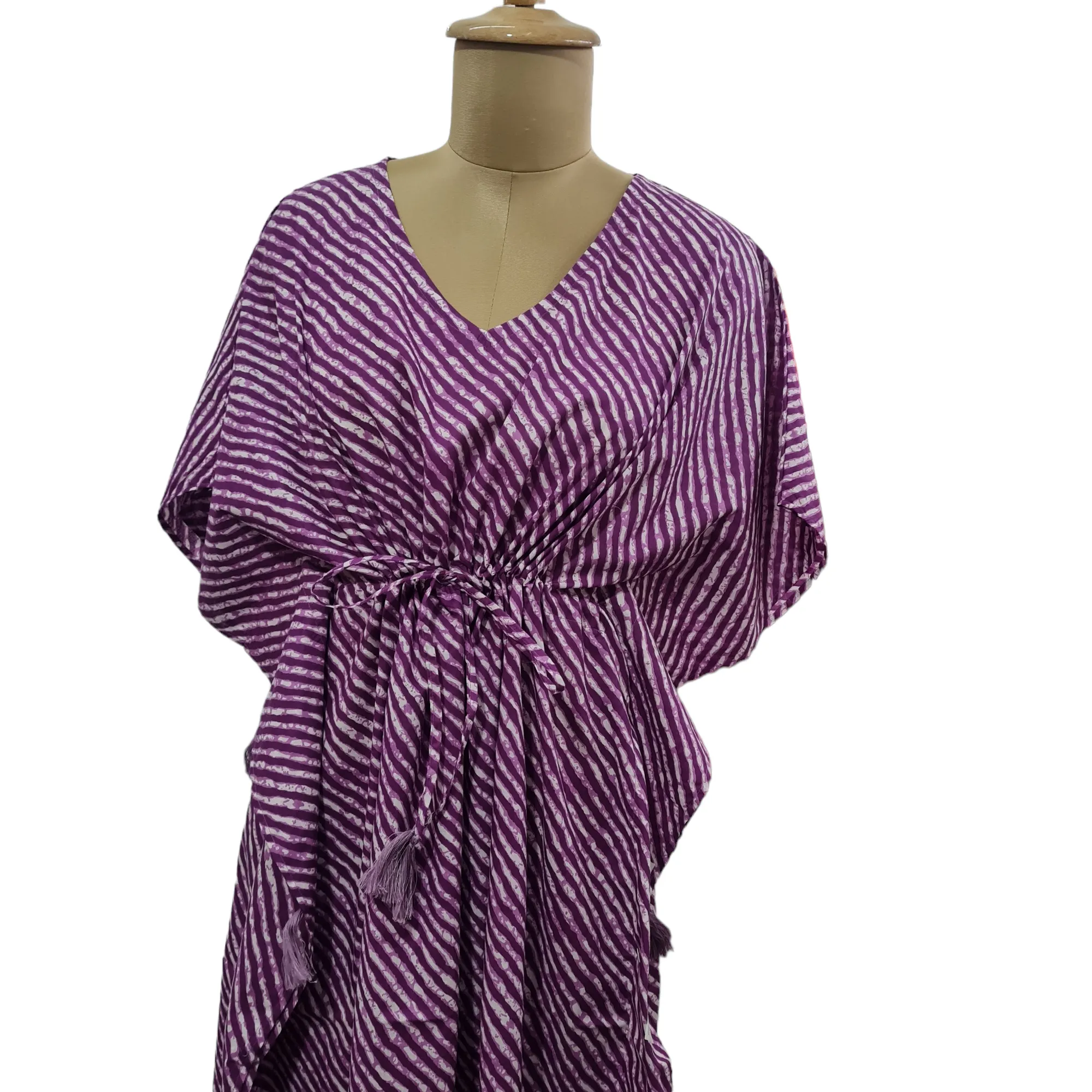 Purple Lehriya Print Cotton Kaftan