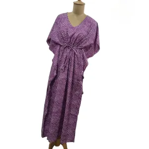 Purple Lehriya Print Cotton Kaftan