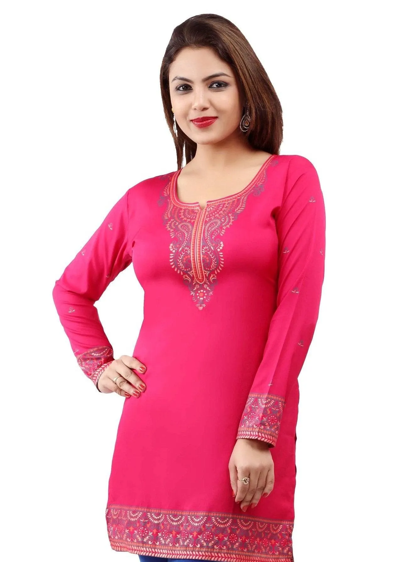 Readymade Pink Printed Crepe Tunic Kurta