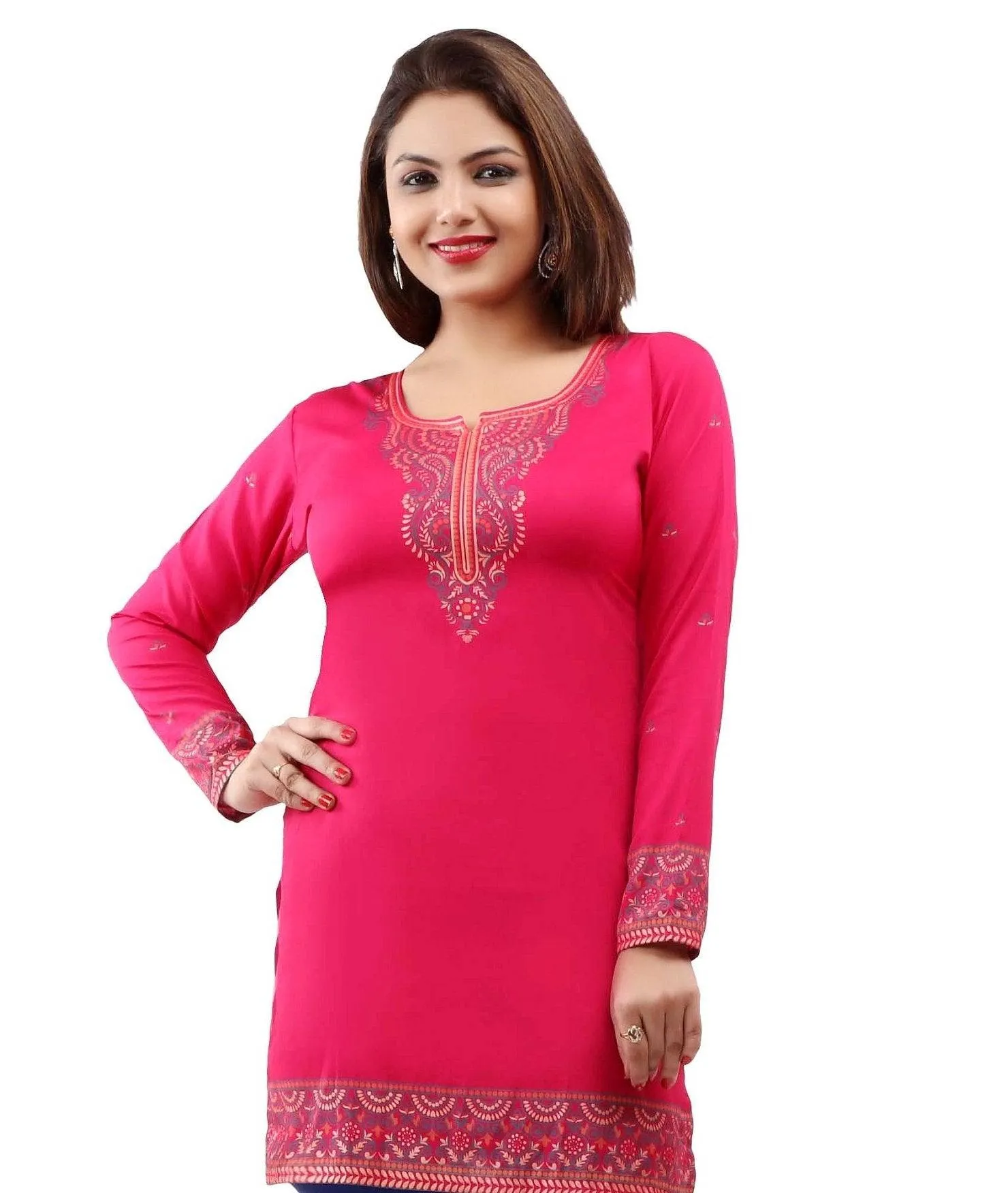 Readymade Pink Printed Crepe Tunic Kurta