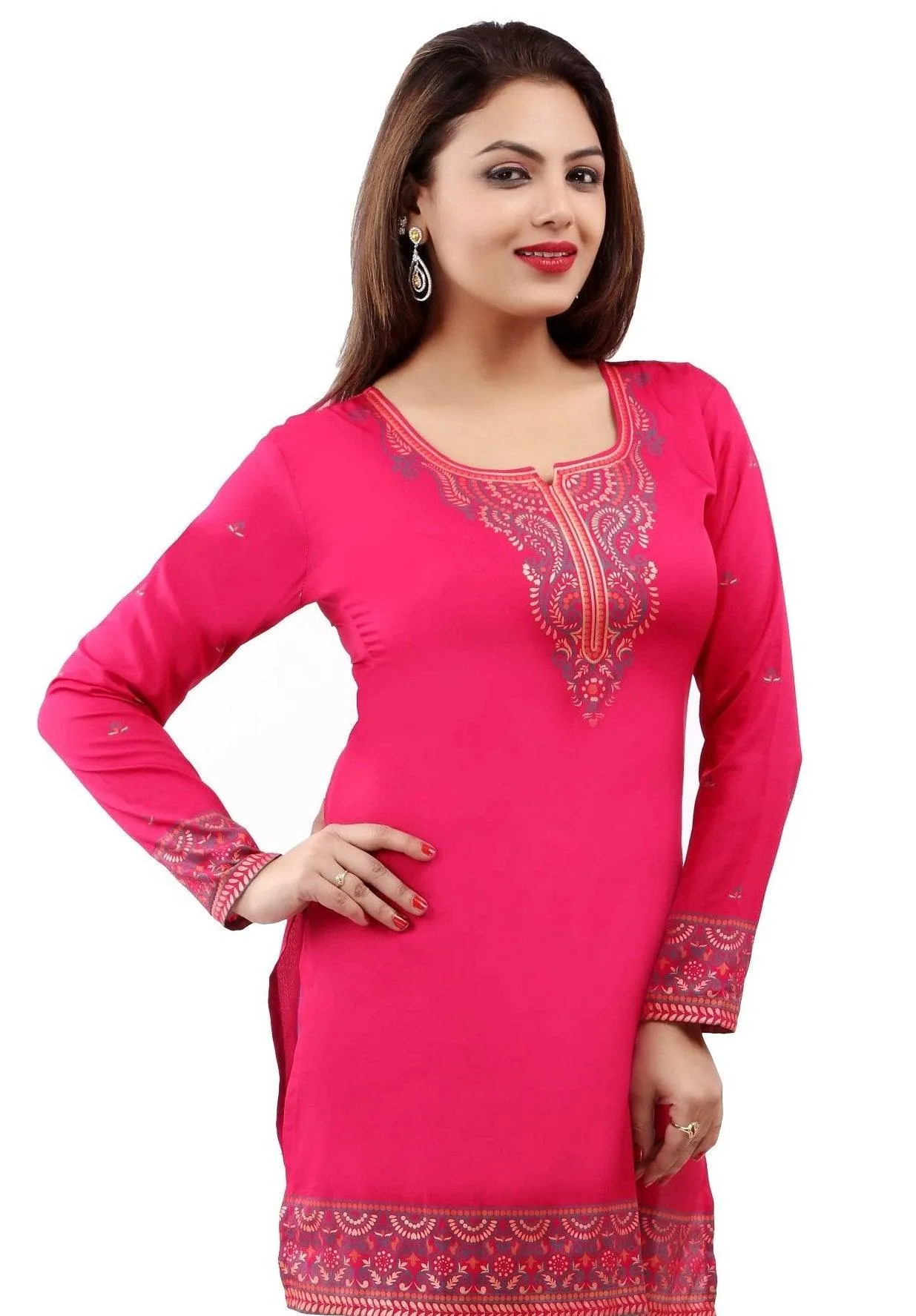 Readymade Pink Printed Crepe Tunic Kurta