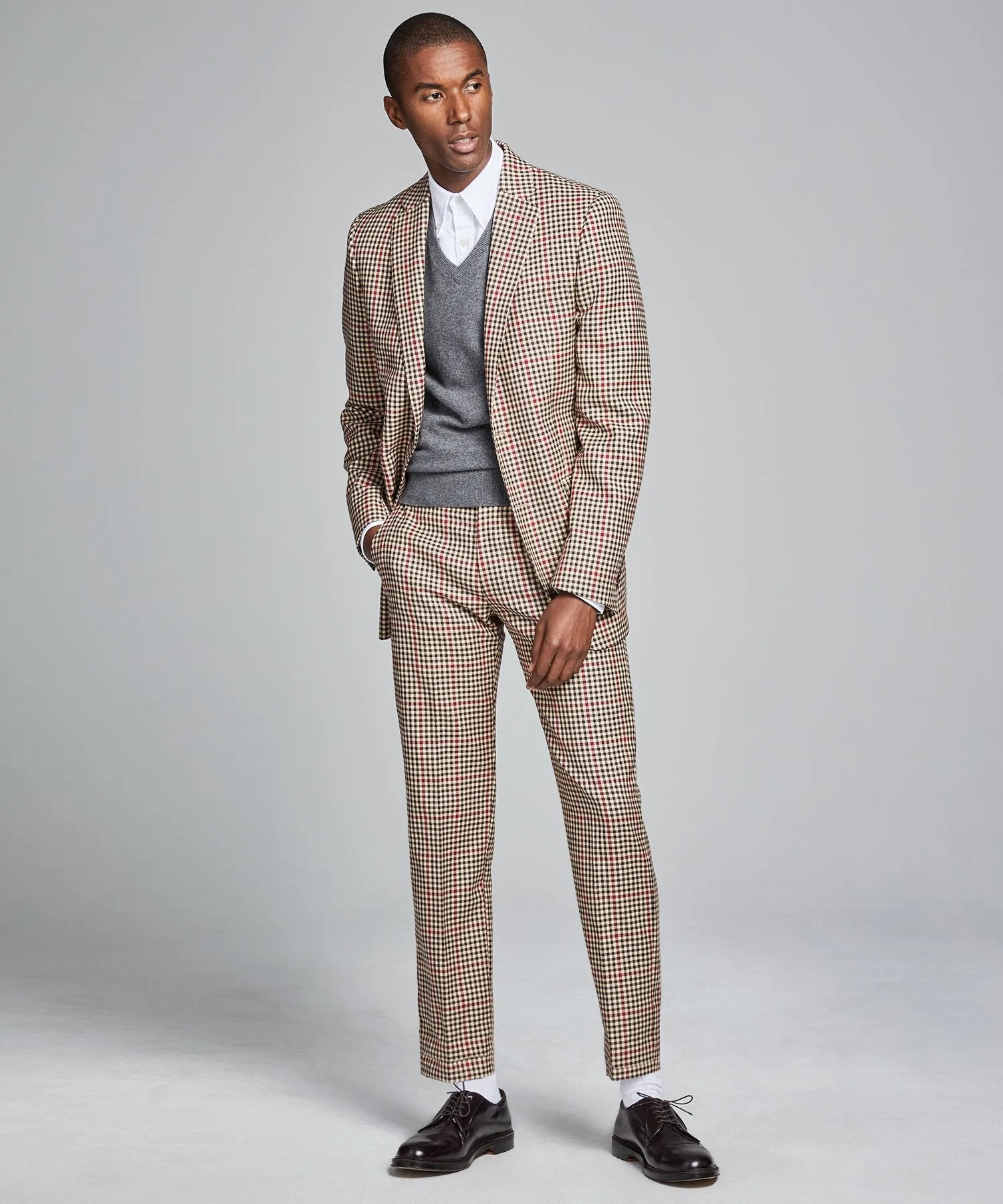 Red and Brown Check Sutton Suit Jacket