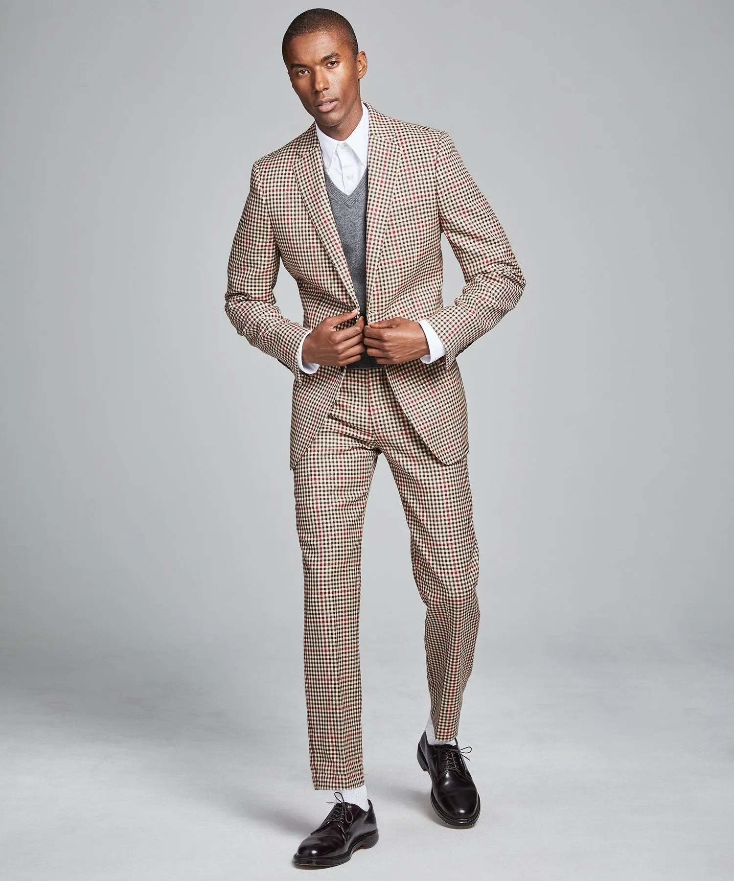 Red and Brown Check Sutton Suit Jacket