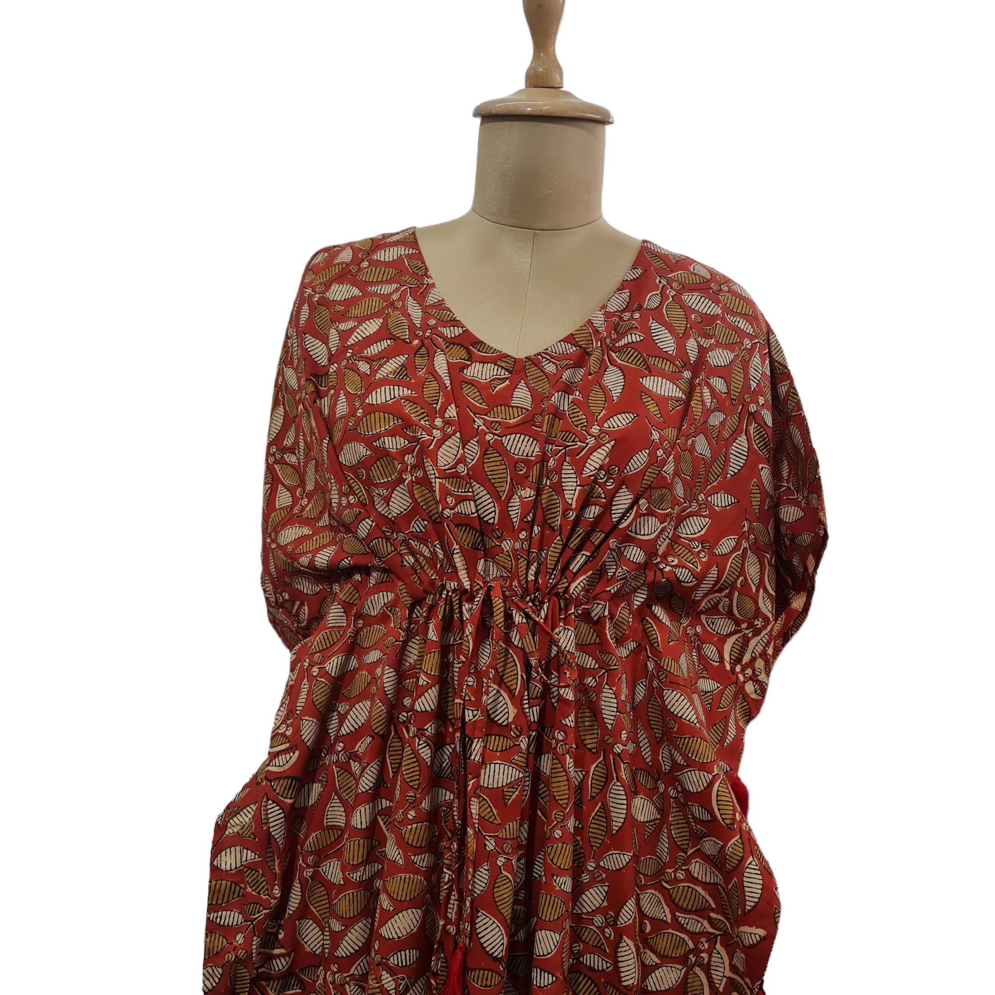 Red Floral Print Cotton Kaftan