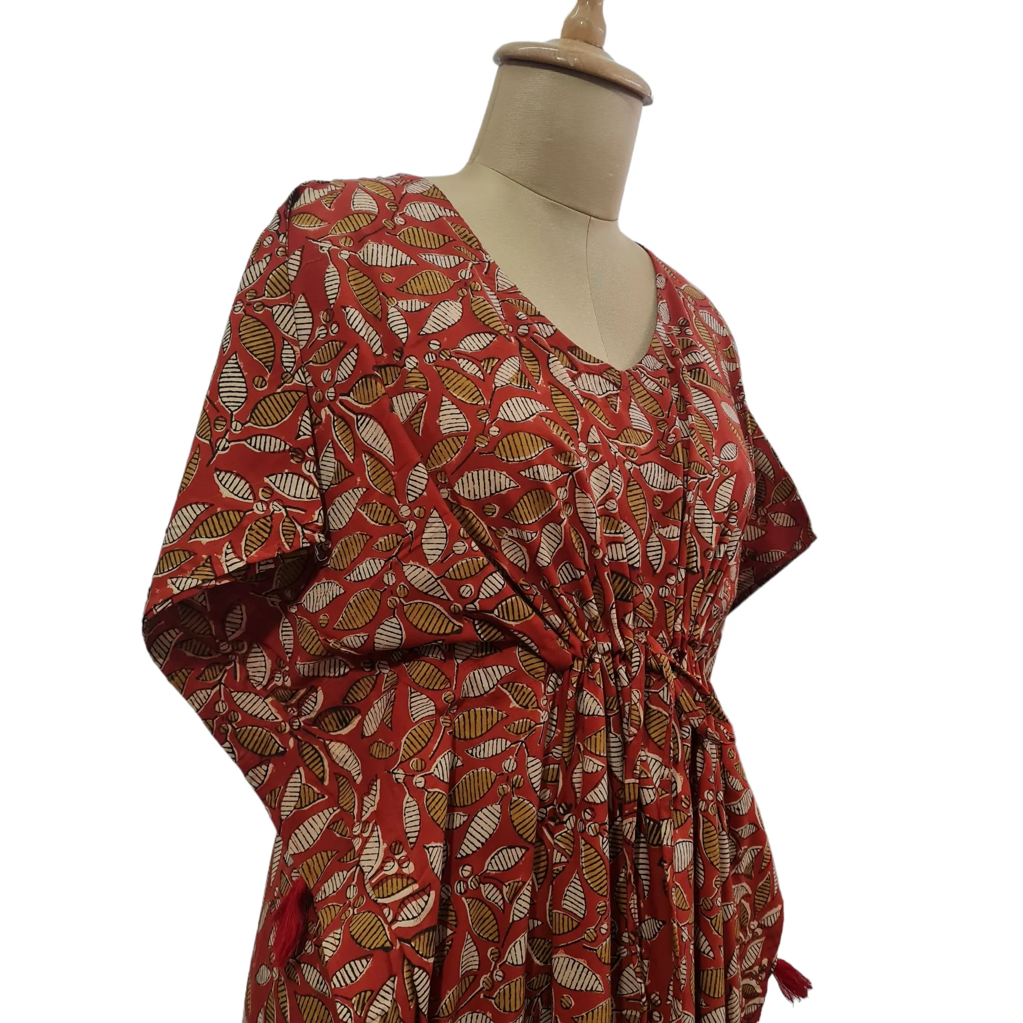 Red Floral Print Cotton Kaftan