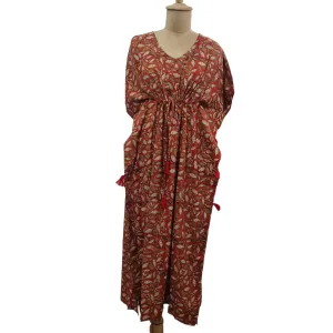 Red Floral Print Cotton Kaftan