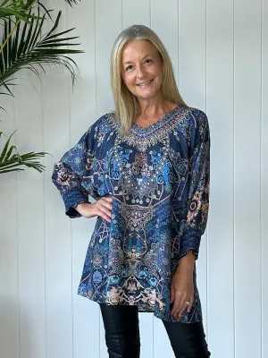 Regal Print Tunic - Navy