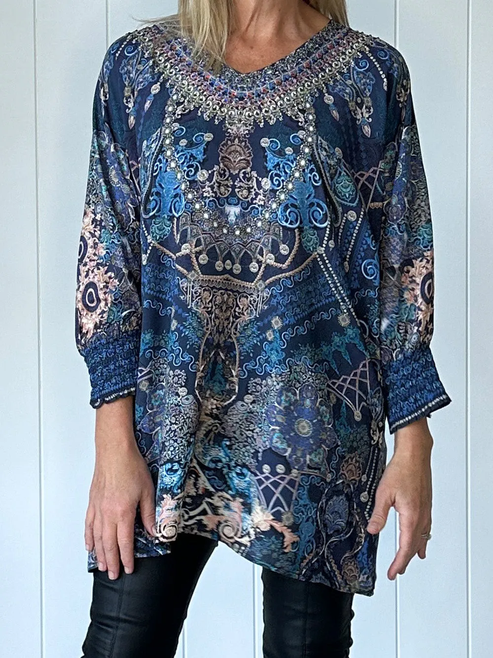 Regal Print Tunic - Navy