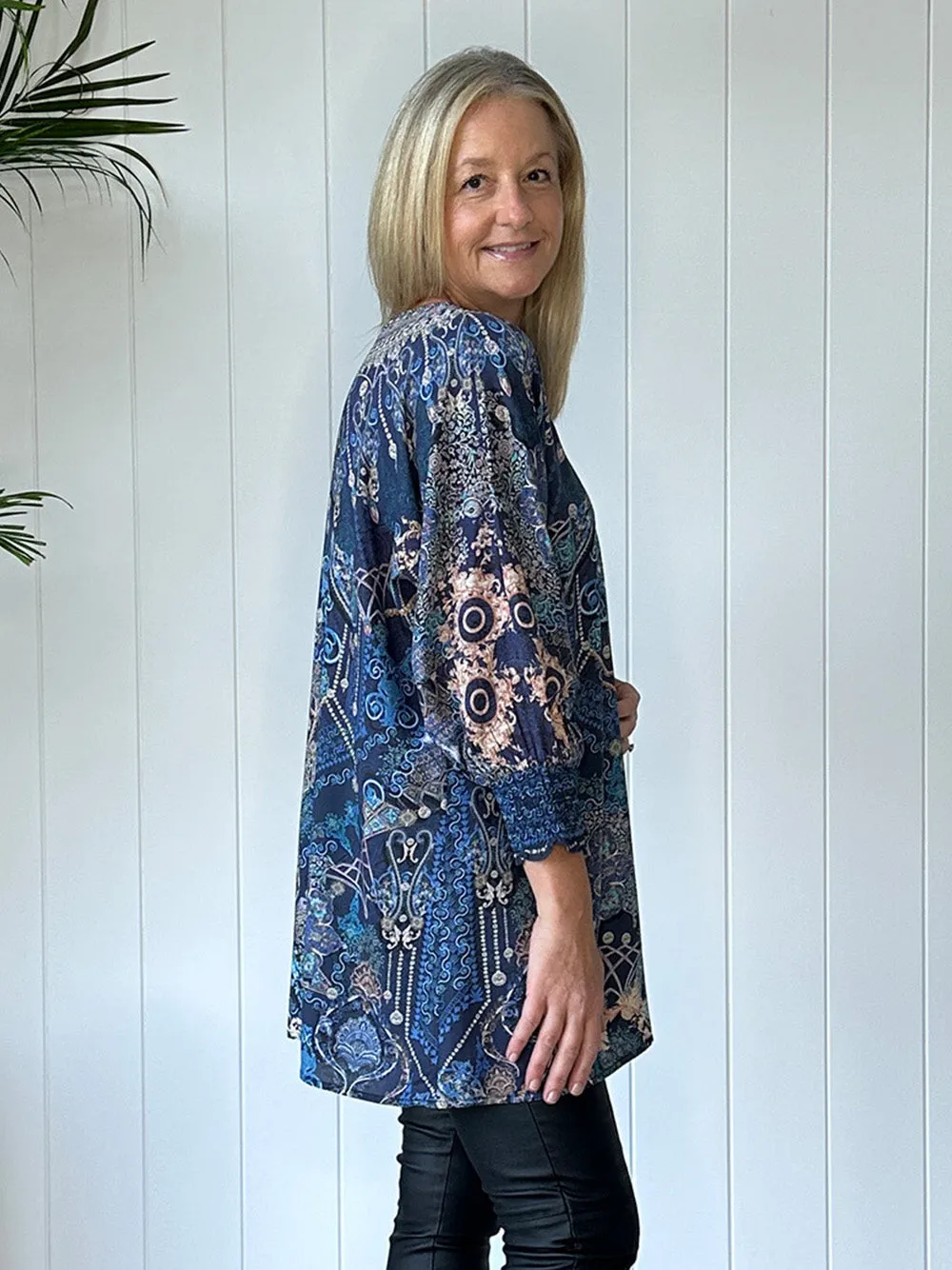 Regal Print Tunic - Navy