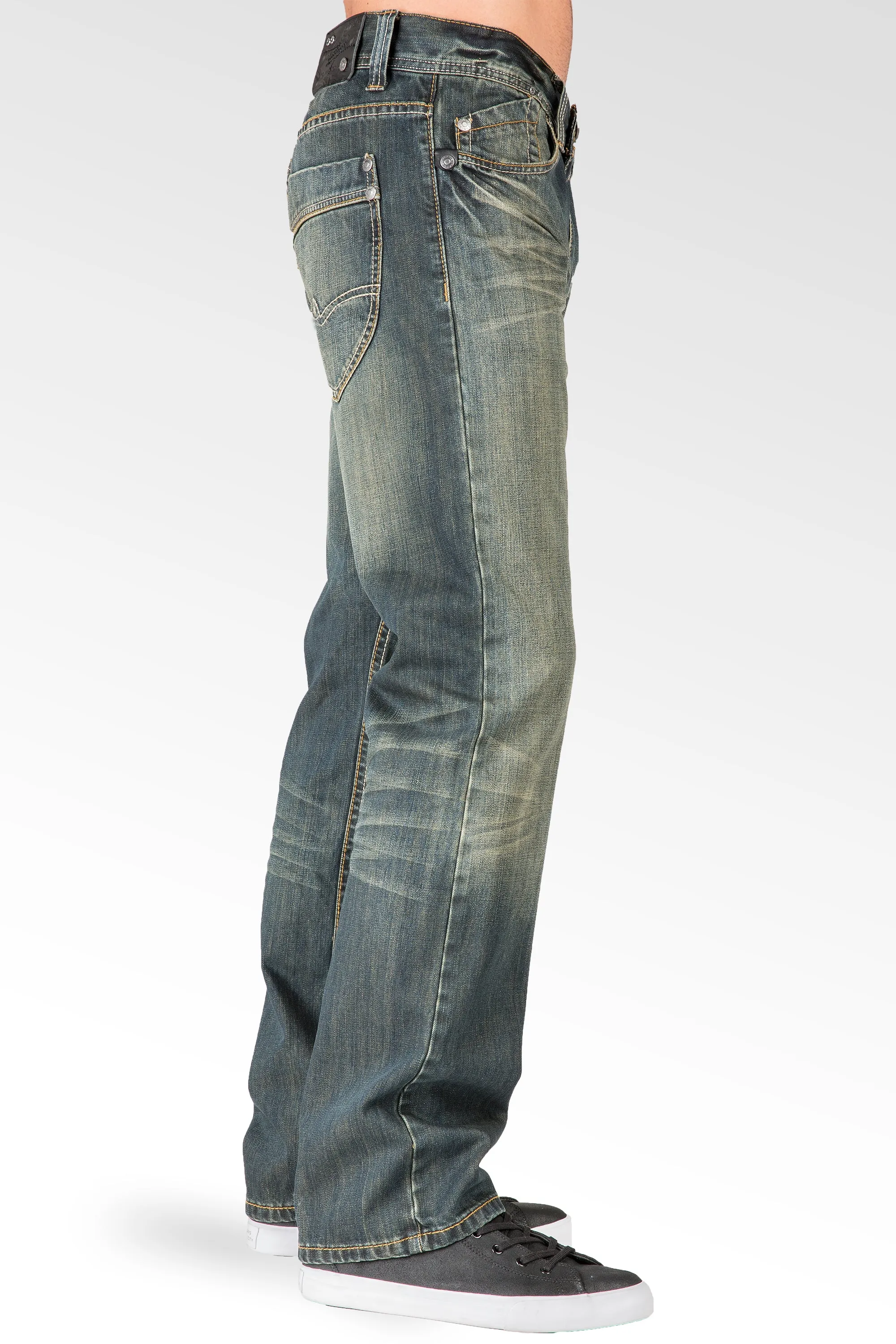 Relaxed Straight Faded Rustic Tinting Premium Denim Signature 5 Pocket Jeans Hand Rub