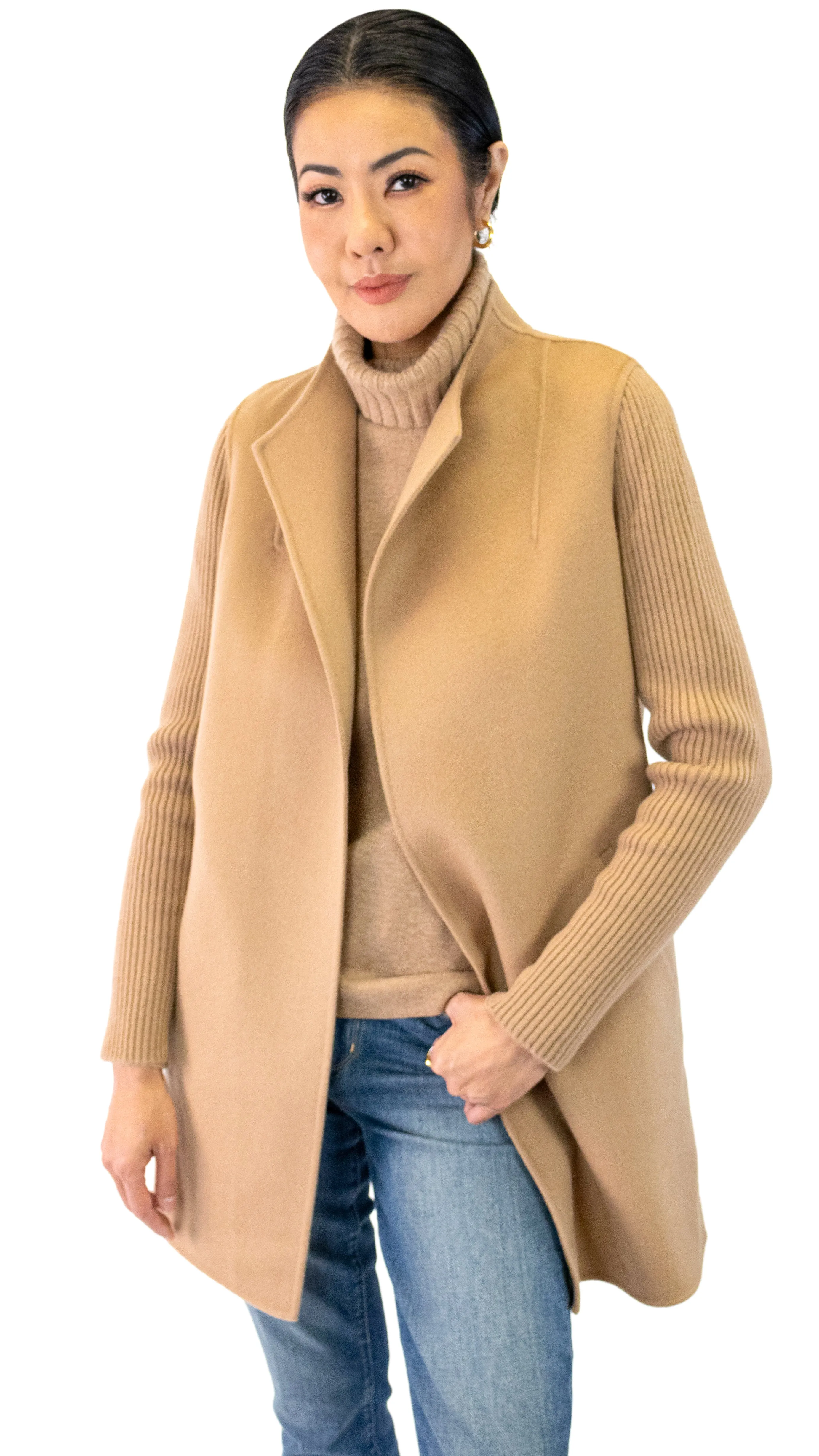 Rib Sleeve Coat - Camel