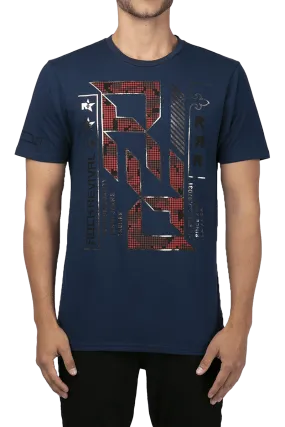 Rock Revival 'R R' Logo Through Out Navy Crew Neck T-Shirt