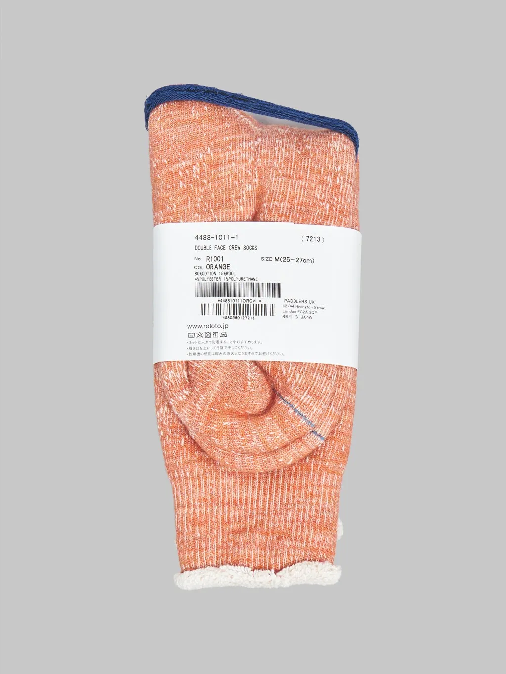 ROTOTO Double Face Crew Socks "Merino Wool & Organic Cotton" Orange