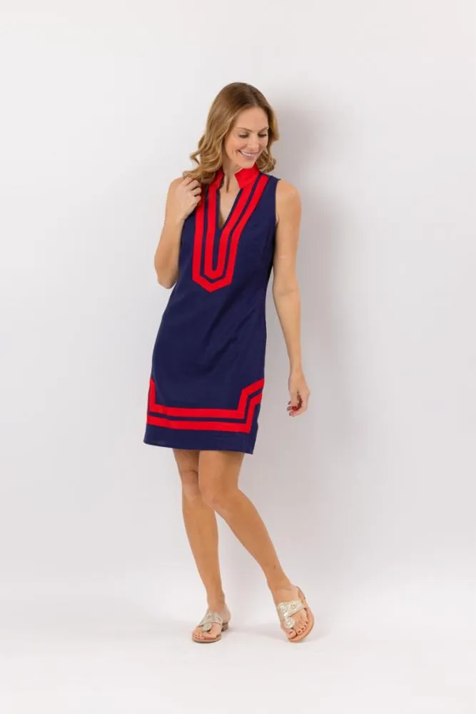 Sail to Sable Sleeveless Classic Tunic Dress - Navy/Red