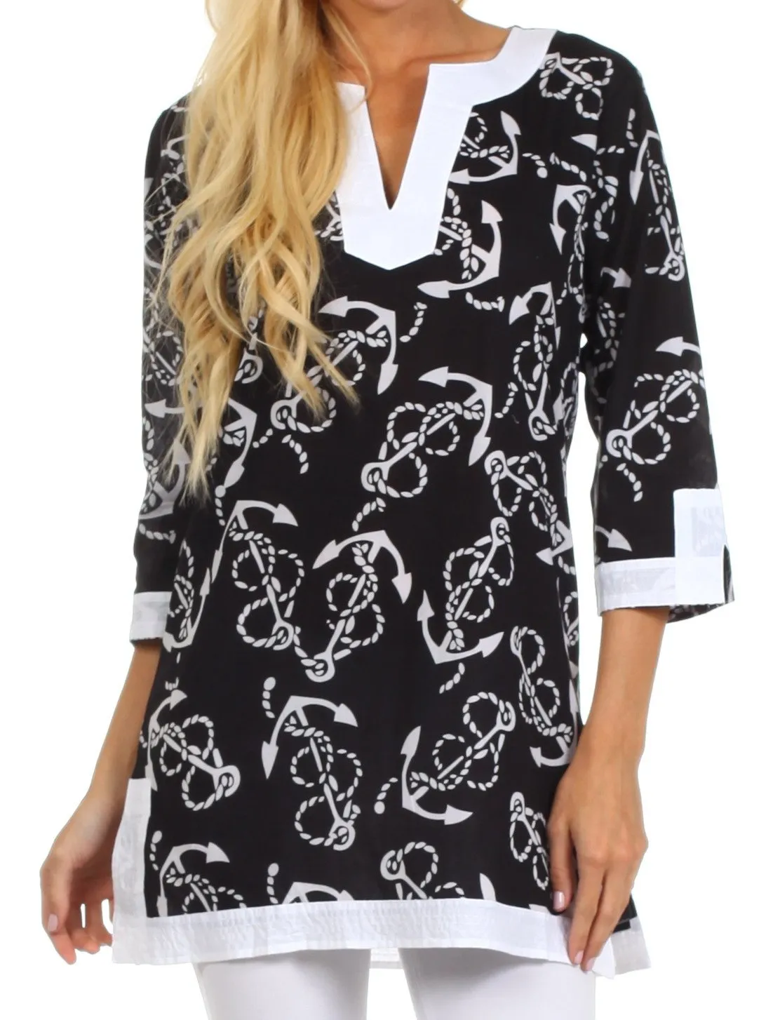 Sakkas Anchor Cotton Long Sleeve Tunic Blouse