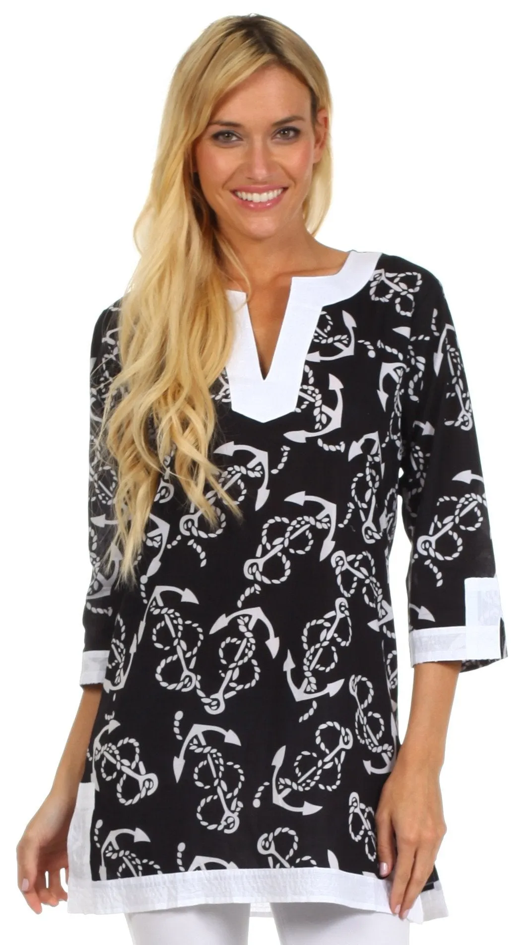 Sakkas Anchor Cotton Long Sleeve Tunic Blouse