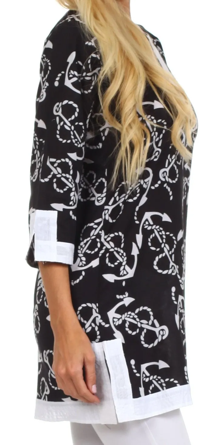 Sakkas Anchor Cotton Long Sleeve Tunic Blouse