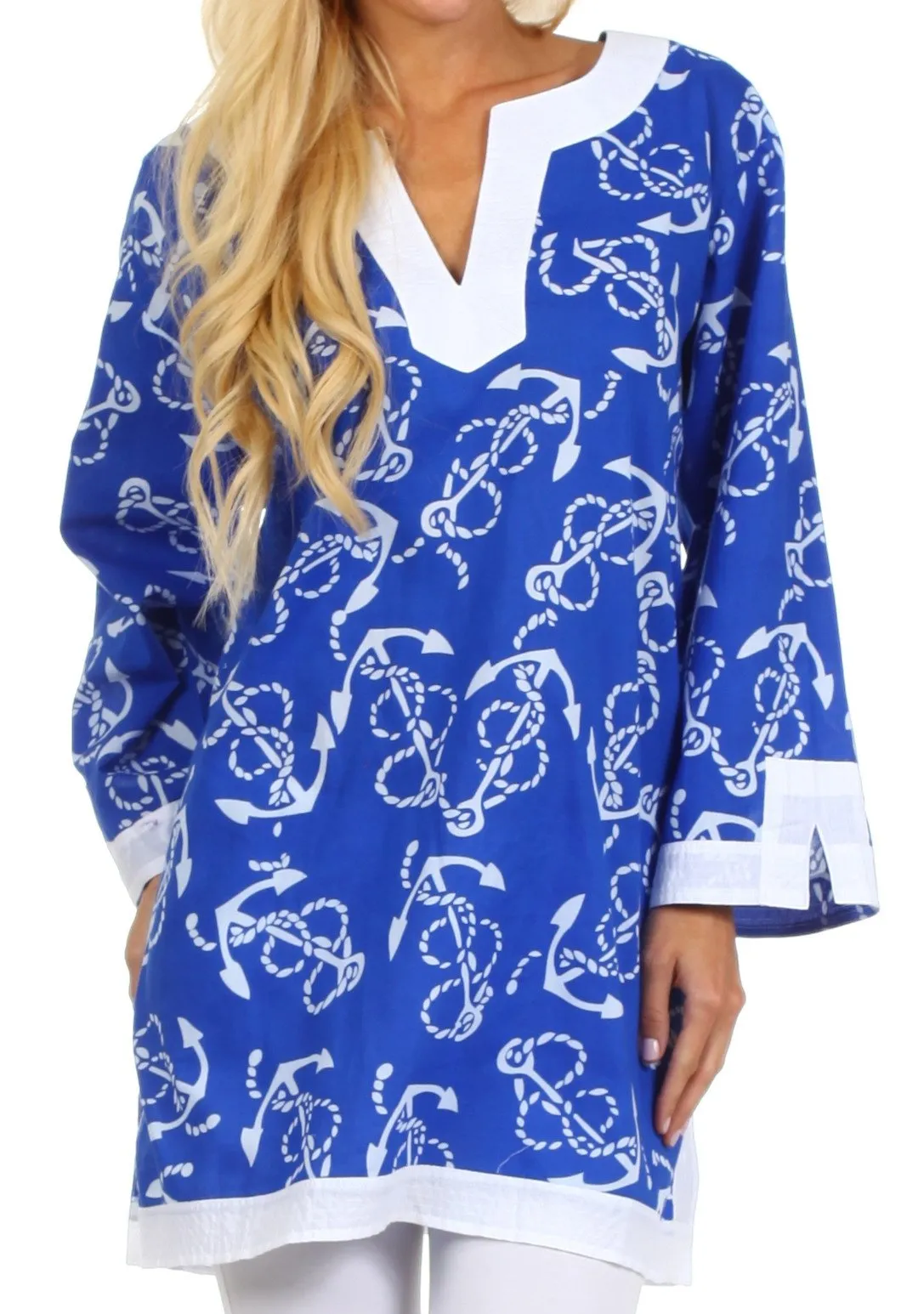 Sakkas Anchor Cotton Long Sleeve Tunic Blouse