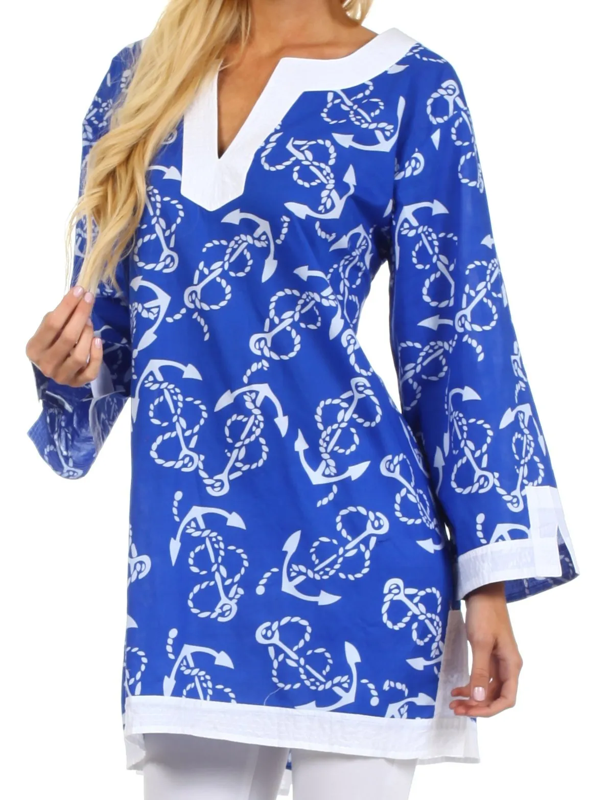 Sakkas Anchor Cotton Long Sleeve Tunic Blouse