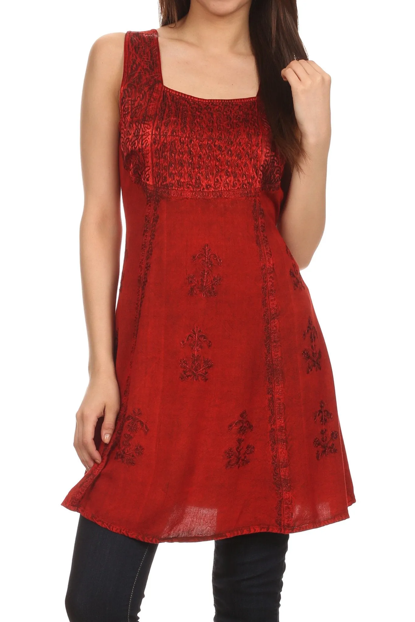 Sakkas Kalee Embroidered Adjustable Sleeveless Tunic Blouse / Short Dress