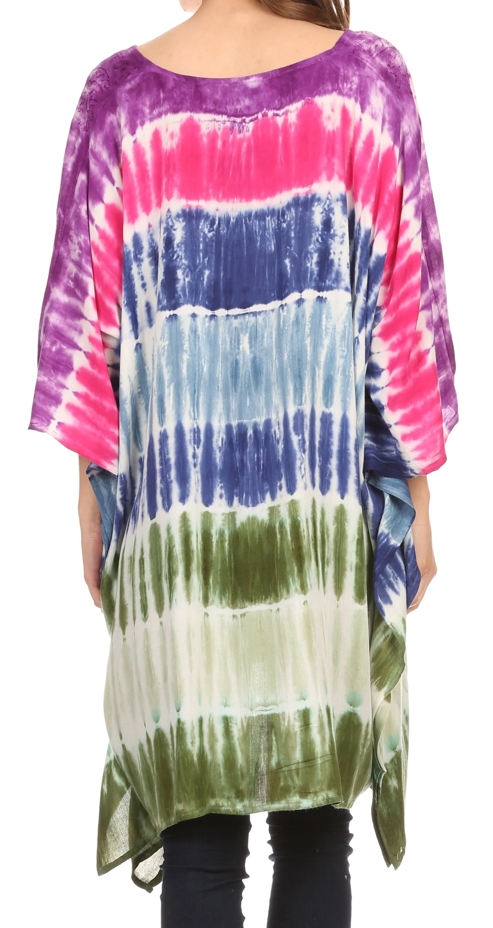 Sakkas Kalinda Embroidered Tie Dye Loose Fit Caftan Poncho Tunic Top / Cover-Up